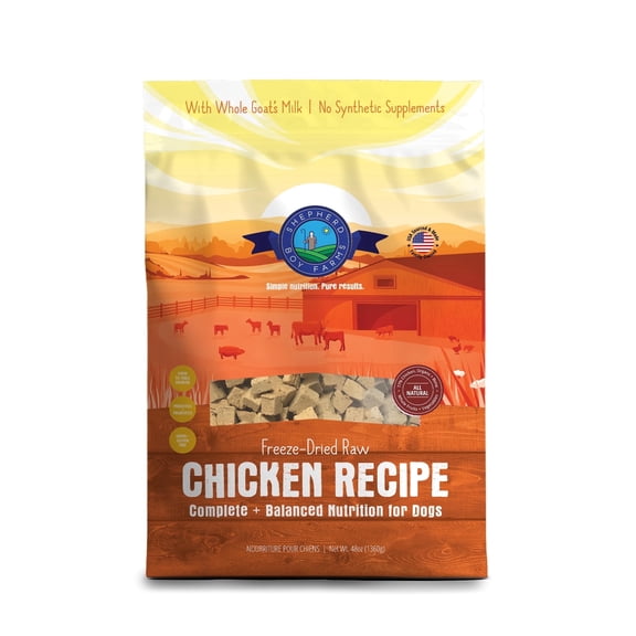 Shepherd Boy Farms Freeze Dried Raw Dog Food, Chicken Recipe, All Natural, No Synthetics, Made in USA with Goat's Milk & Organic Produce, High Protein, Complete Meal (48oz)