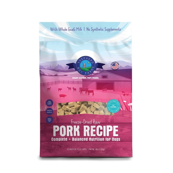 Shepherd Boy Farms Freeze Dried Raw Dog Food, Pork Recipe, All Natural, No Synthetics, Made in USA with Goat's Milk & Organic Produce, High Protein, Complete Meal (48oz)