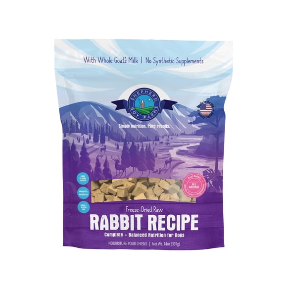 Shepherd Boy Farms Freeze Dried Raw Dog Food, Rabbit Recipe, All Natural, No Synthetics, Made in USA with Goat's Milk & Organic Produce, High Protein, Complete Meal (14oz)