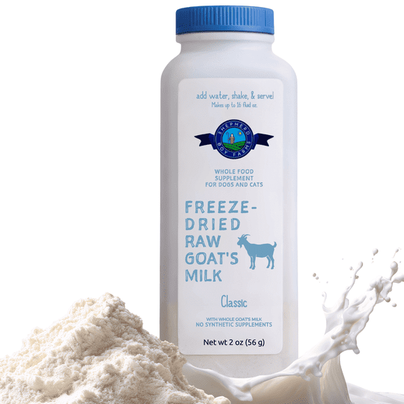 Shepherd Boy Farms Freeze Dried Raw Goats Milk with Probiotics for Dogs & Cats (Classic), High Protein Goat Milk for Sensitive Stomachs, Food Topper, Dog Camping Essential - Makes 16 FLOZ
