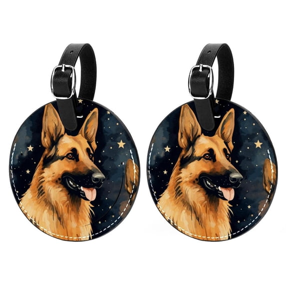 Shepherd Dog 2pcs PU Leather Round Bag Tags Suitcase Handbag Tags with Privacy Cover and Name ID Tag for Travel Luggage, Handbags, Backpacks, School Bags