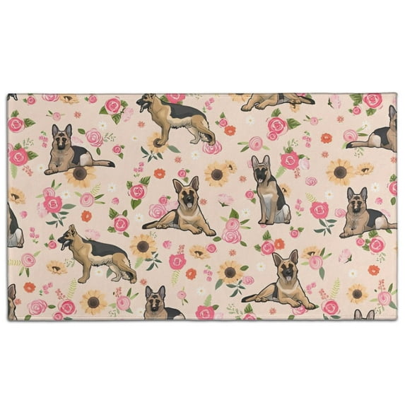 Shepherd Dog and Flower Floral Door Rugs,Washable Non Slip Door Mats Indoor,Decorative Door Mats,Entry Mat Indoor for Entrance,Bedroom,Kitchen,Bathroom,17"x30"