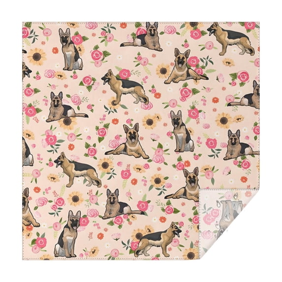 Shepherd Dog and Flower Floral Square Tablecloth,Waterproof Square Table Cover,Wipeable Spillproof Washable Table Cover for Home Kitchen Party Decor 42"X42"(107x107cm)