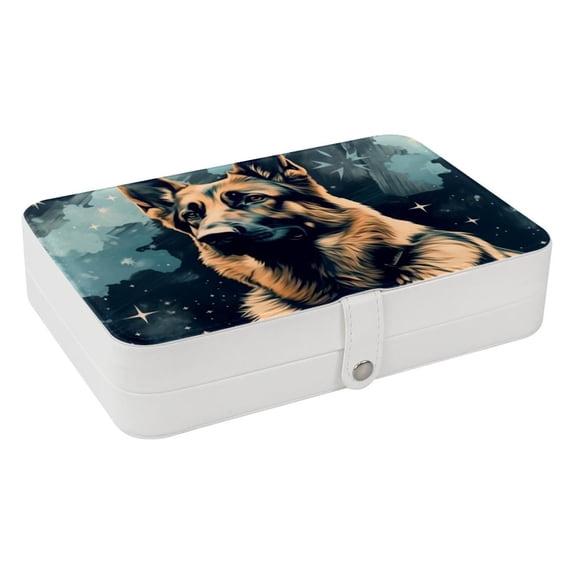 Shepherd Dog Jewelry Organizer Travel Organizer Display Case - PU Leather with Removable Compartment, Portable