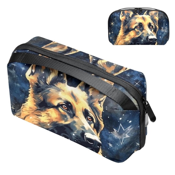 Shepherd Dog Travel Organizer Cable Wire Cord and Cable Charger Bag Waterproof Oxford Cloth Electronic Accessories Storage Case 5.9x9.44x3.14 in