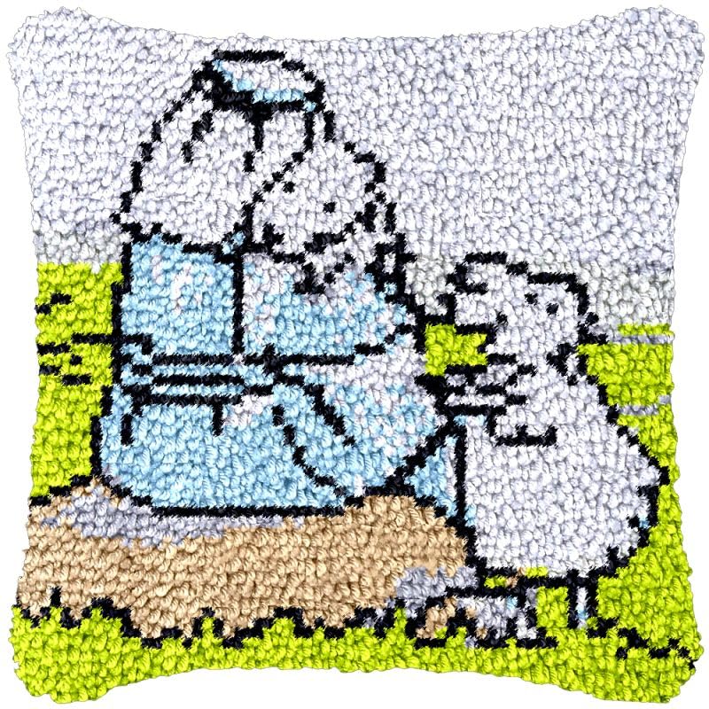 Shepherd Family Latch Hook Pillow Cover Kits for Needlework Cushion Throw Pillow Cross Stitch Crochet Hook Pillowcase Rug Kits Printed Canvas Crochet Yarn Kits Needlework 17'' X 17''