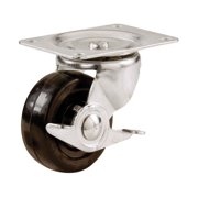 Tru-Guard Swivel Plate Caster with Brake - Soft Rubber, 5 In, Black   Residential Use, Standard Application