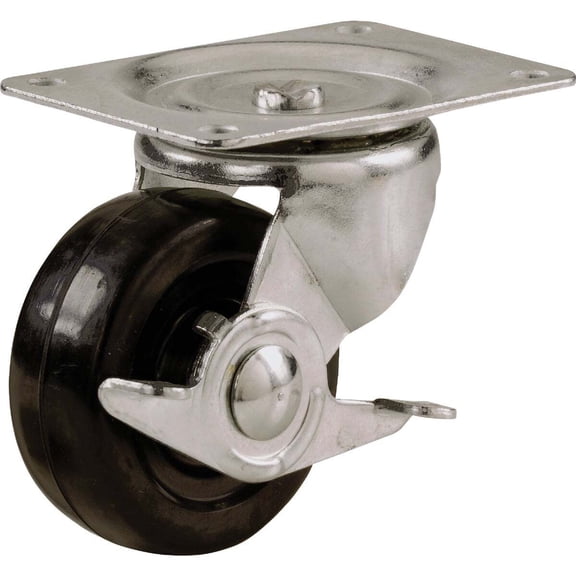 Tru-Guard Swivel Plate Caster with Brake - Soft Rubber, 5 In, Black  Residential Use, Standard Application
