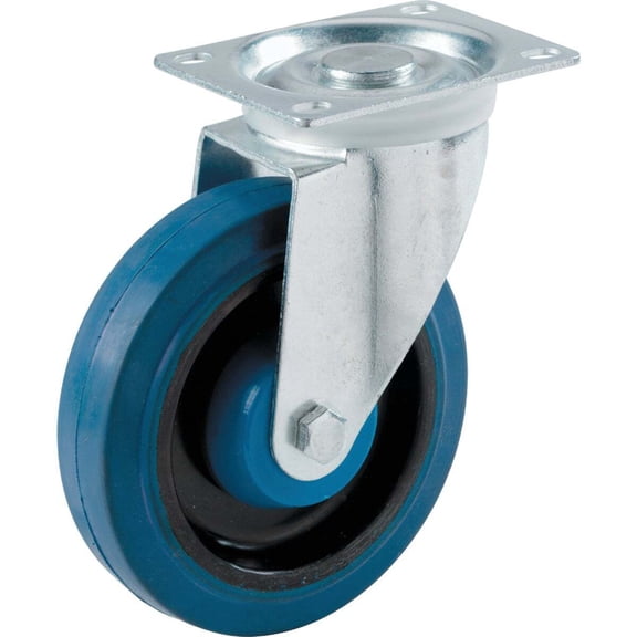 Shepherd Hardware Swivel Plate Caster - Elastic Rubber, General-Duty - 4 In, Blue  Standard Mounting Hardware, Drop-In Replacement
