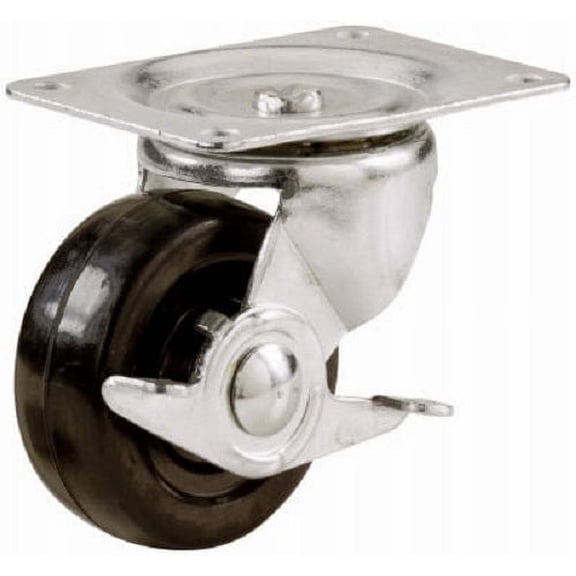 Shepherd Hardware 9511 Rubber Wheel Swivel Plate Caster with Side Brake, 3", Each