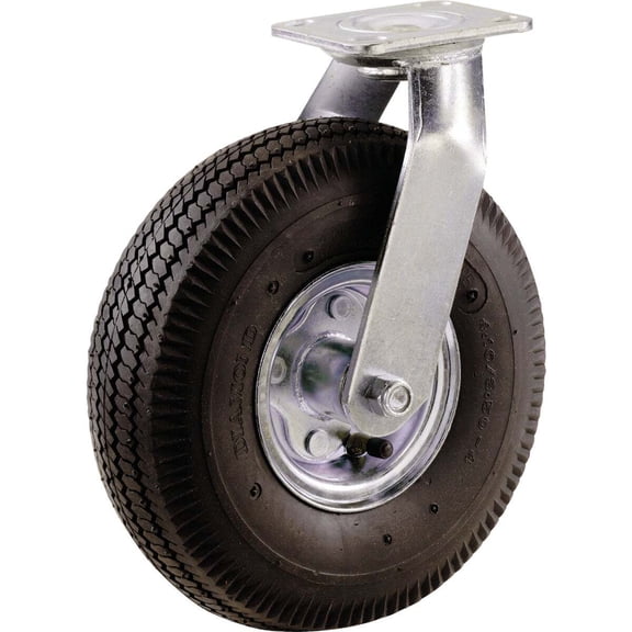 Shepherd Hardware 8 In. Pneumatic Swivel Plate Caster - Heavy-Duty Rubber Wheel - Black