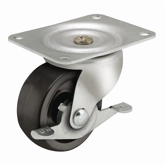2-1/2" X 1-1/8" Non-Marking Polyolefin Swivel Caster, Side Brake, Loads Up To 175 lb