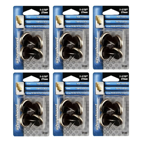 Shepherd Hardware Nail on Furniture Leg Glides 1-1/6 in Satin Nickel and Rubber 4 Count, 6-Pack