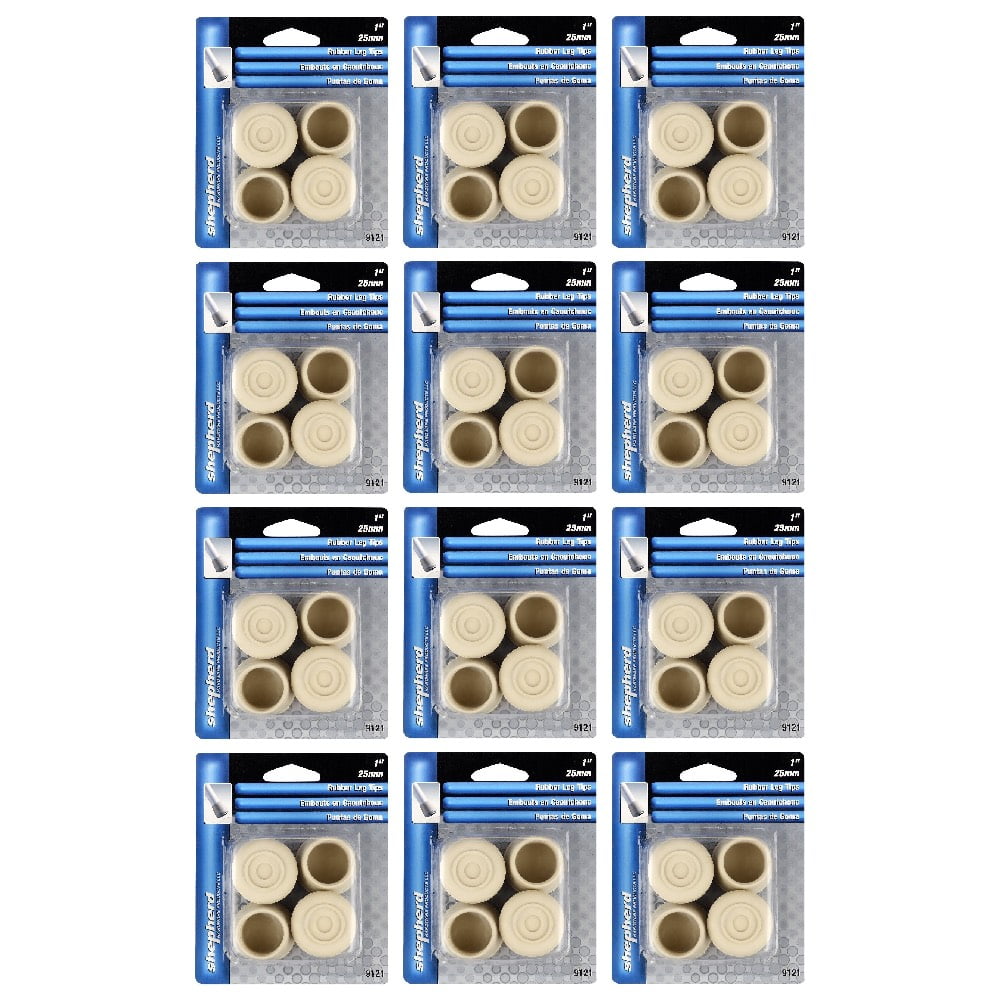 Shepherd Hardware Rubber Leg Tips 1 in Furniture Protectors 4 Count White, 12Pack