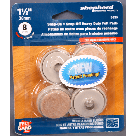 Shepherd Hardware Snap-On/Snap-Off Pads Beige Felt Underside, 4 Bases 4 Inserts