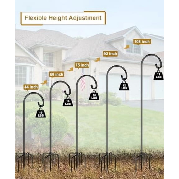 Shepherd Hook 60 Inch Tall Heavy-Duty Metal Garden Hanging Pole Stake for Bird Feeder Pole Plant Baskets, Black (1 Pack).