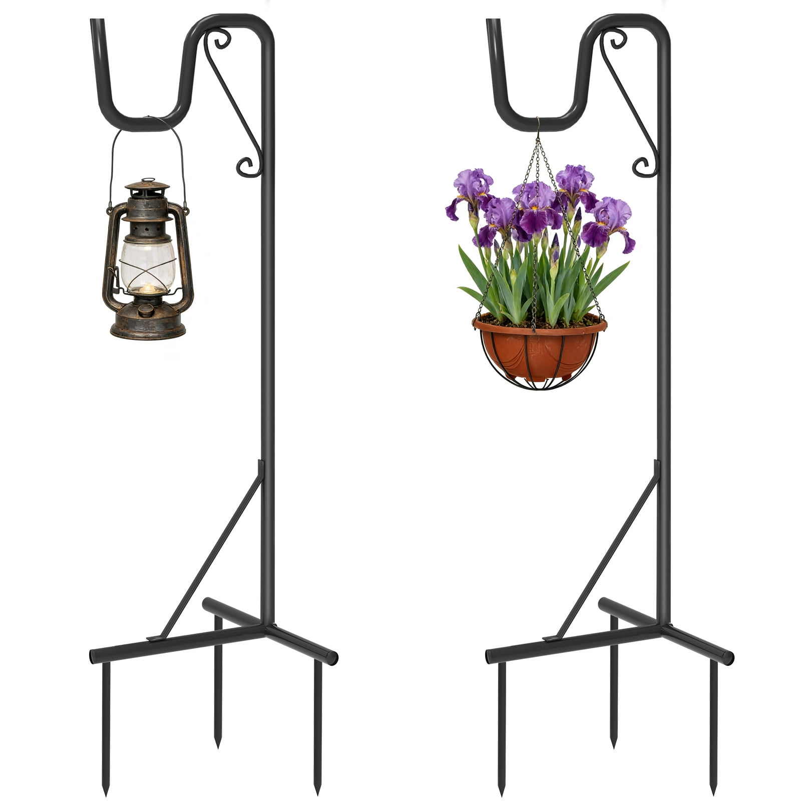 Shepherd Hook for Outdoor – Adjustable Height 44"-92" Heavy Duty Metal Pole, 3-Prong Ground Stake, Rust-Proof, for Hanging Bird Feeders, Plants, Solar Lights, Lanterns