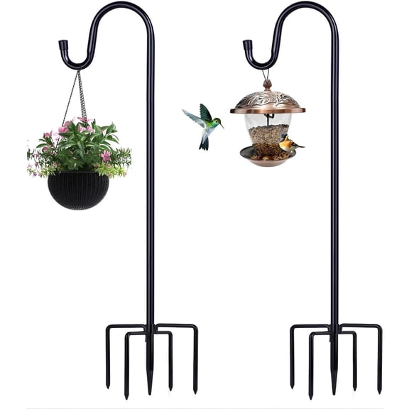 Shepherd Hooks - 2 Pack 46 Inch Bird Feeder Pole with 5 Prongs Base for Hanging Lantern, Hummingbird, Lightweight Plant, Shepherds Hook for Outside