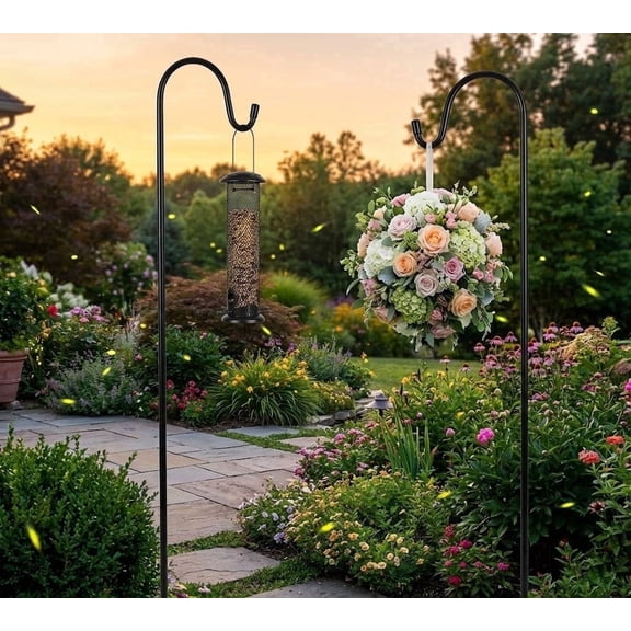 Shepherd Hooks 2 Pack - 47 Inches High 1/2 Inch Thick Adjustable Rust Resistant Shepards Hooks for Outdoor Solar Lights, Lanterns, Flower Basket, Bird Feeder.