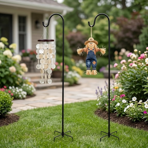 Shepherd Hooks 2 Pack - 47 Inches High Adjustable Rust Resistant Shepards Hooks for Outdoor Solar Lights, Lanterns, Flower Basket, Bird Feeder