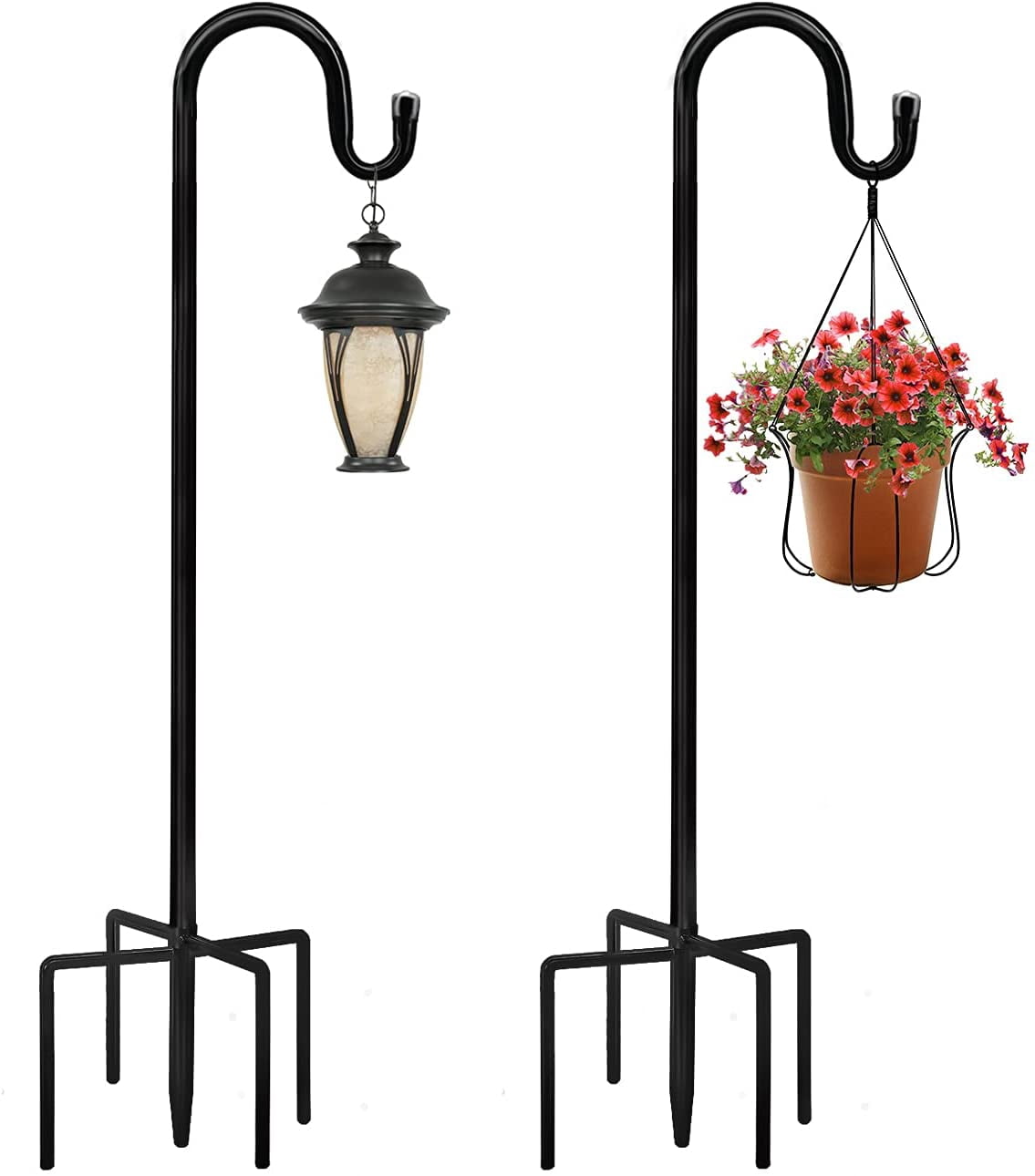 Shepherd Hooks 2 Pack - 48 Inches High 1/2 Inch Thick Adjustable Rust Resistant Shepards Hooks for Outdoor Solar Lights, Lanterns, Flower Basket, Bird Feeder.