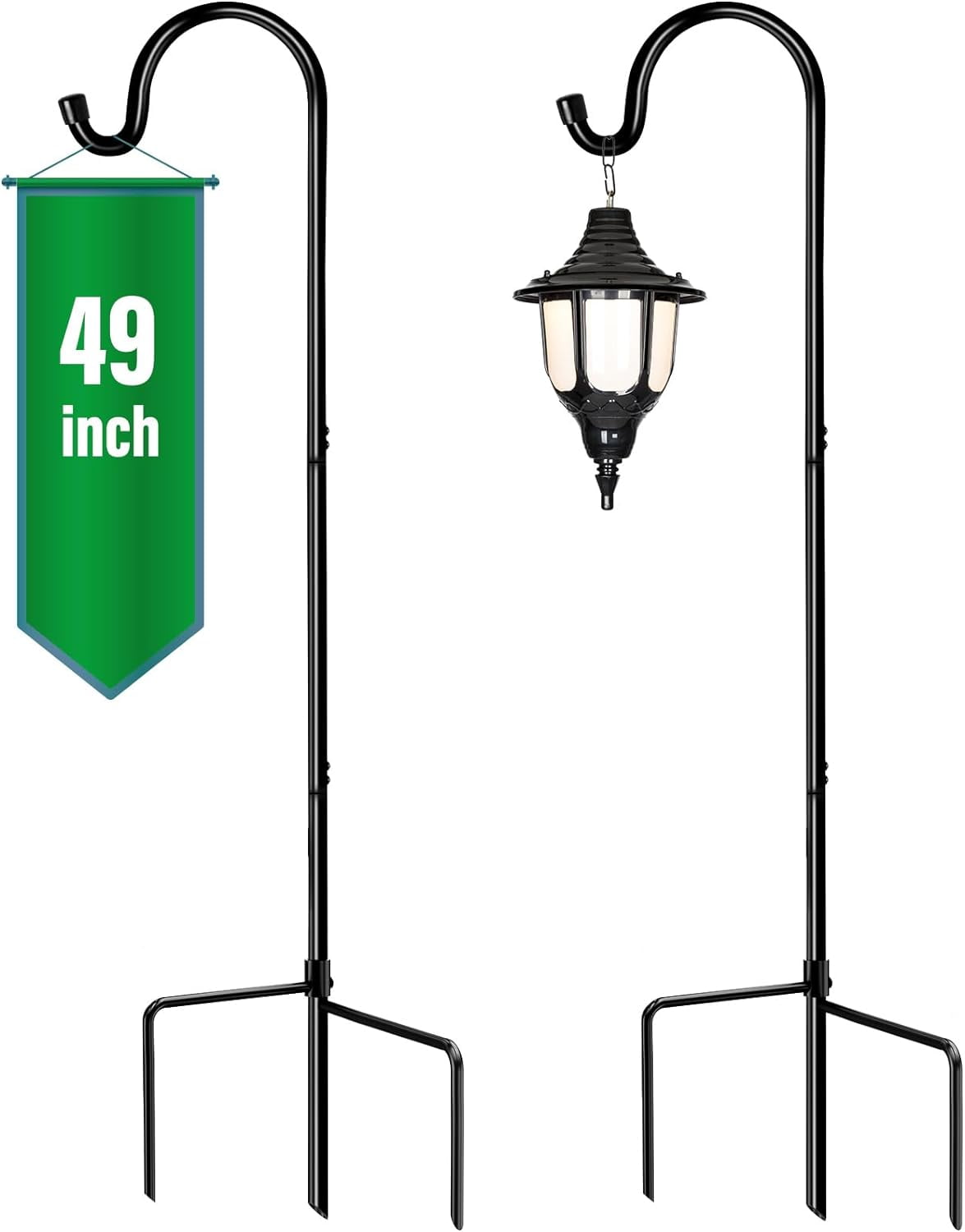 Shepherd Hooks 2 Pack Adjustable, 49 inches Tall, Premium Metal Garden Hook for Outdoor, Hanging Plant, Solar Lights, Lanterns, Bird Feeders, and Wedding Decor, 7013