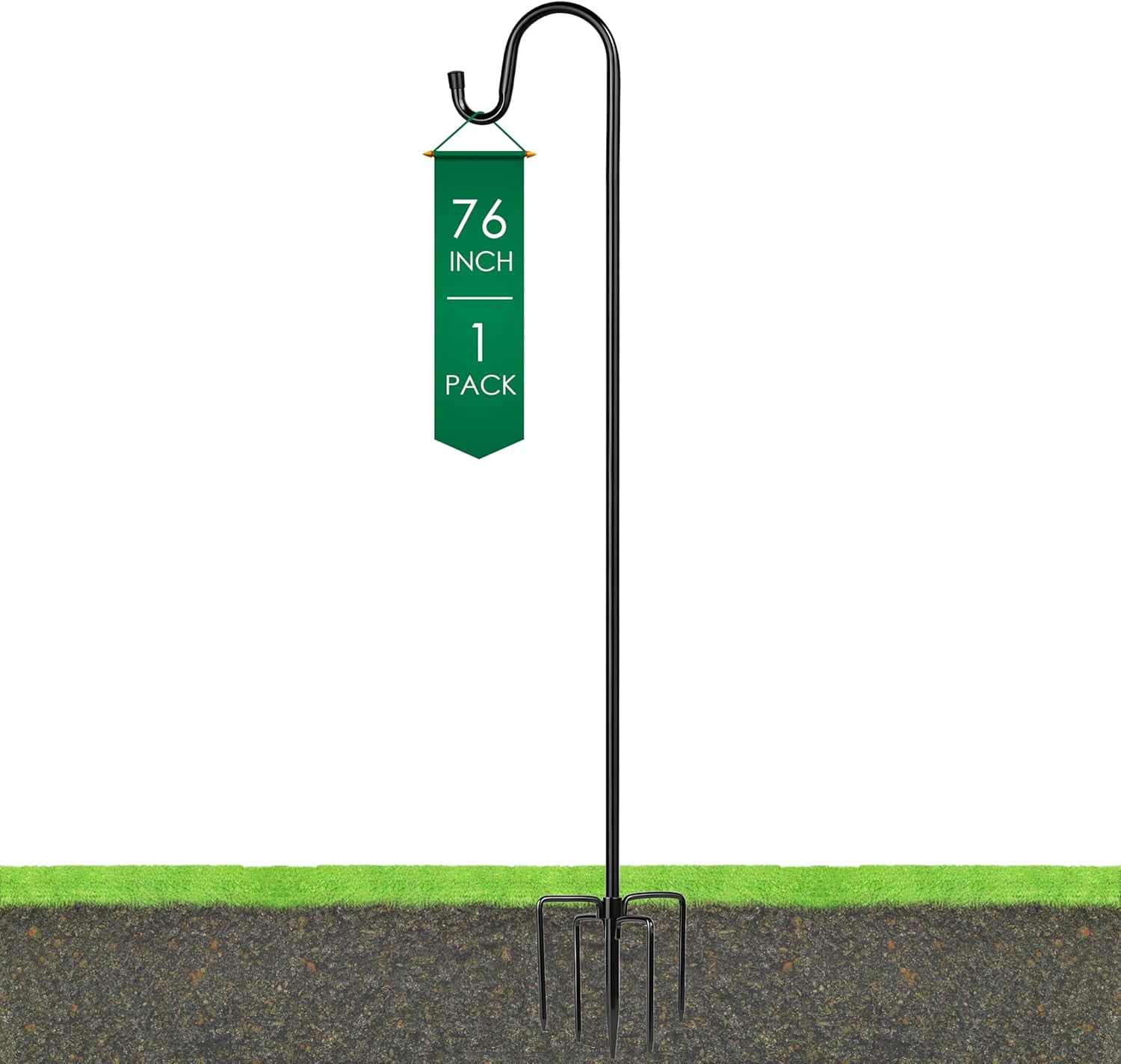 Shepherd Hooks with 5 Prongs Base for Outdoor - 76 Inch Adjustable Bird Feeder Pole for Outside Hanging, Garden, Hummingbird Feeder, Plant Baskets, Solar Light Lanterns, Wedding Decor (1 Pack)