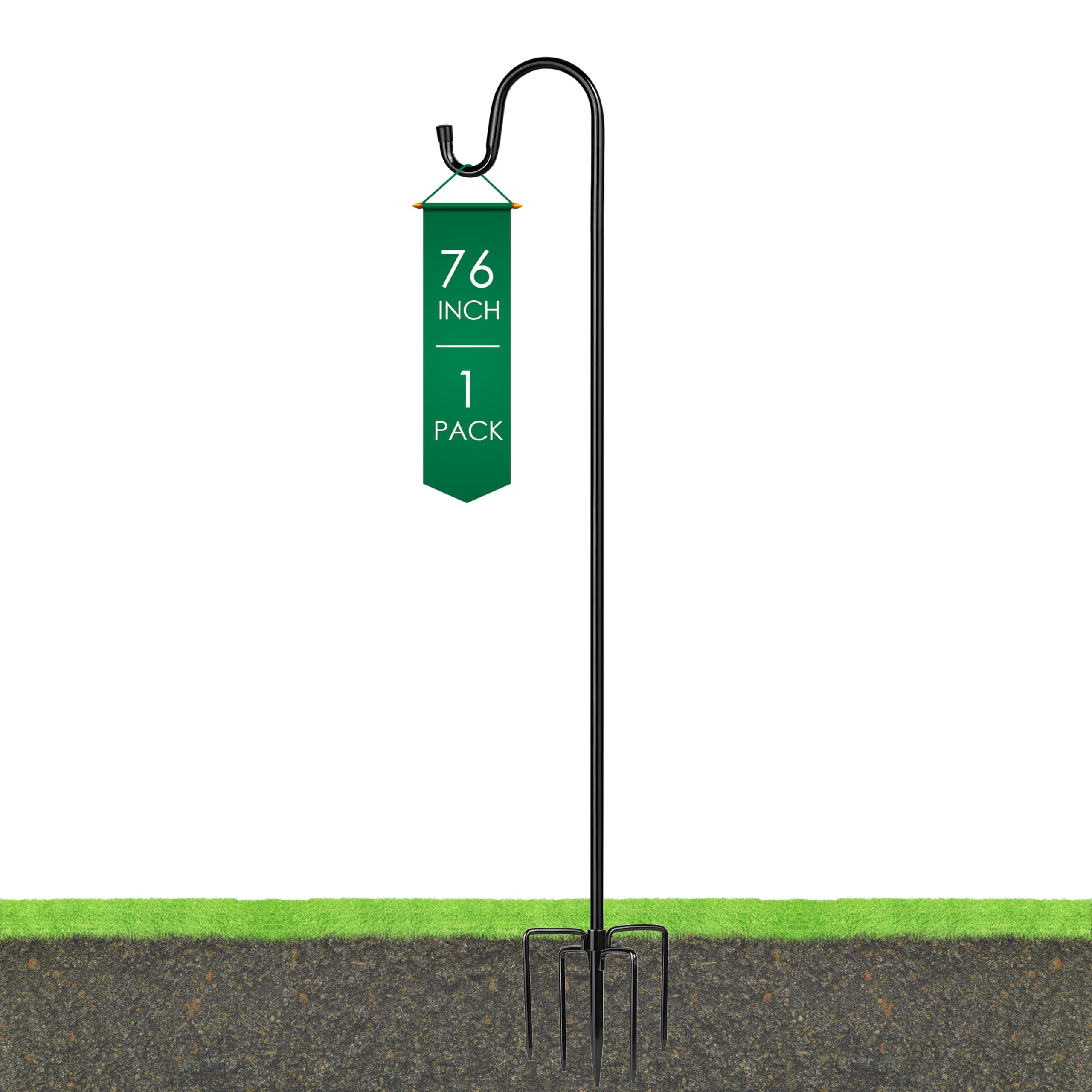 Shepherd Hooks With 5 Prongs Base For Outdoor - 76 Inch Adjustable Bird Feeder Pole Outside Hanging  Garden Hummingbird Plant Baskets Solar Light Lanterns Wedding Decor (1 Pack)