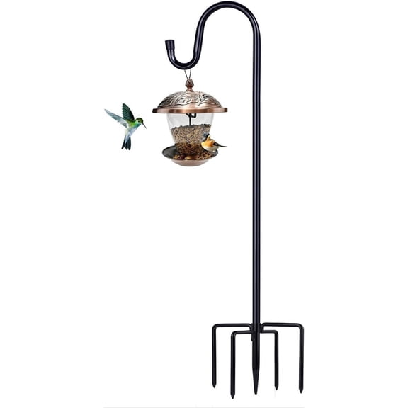62 Inch Shepherd Hook for Outdoor, 1 Pack Heavy Duty Bird Feeder Pole with 5 Prongs Base, Suitable for Hanging Lanterns, Hummingbird Feeders and Lightweight Plants