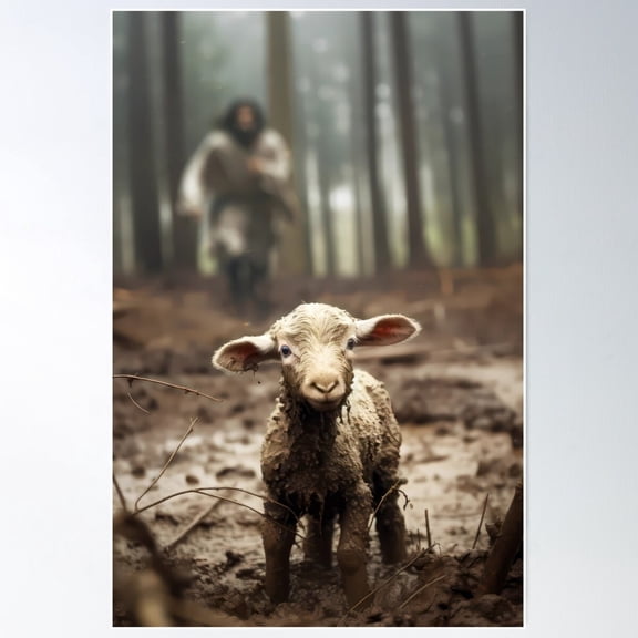 Shepherd Running After Lost Lamb Faith Scene Modern Wall Art Poster UNFRAMED PAPER POSTER