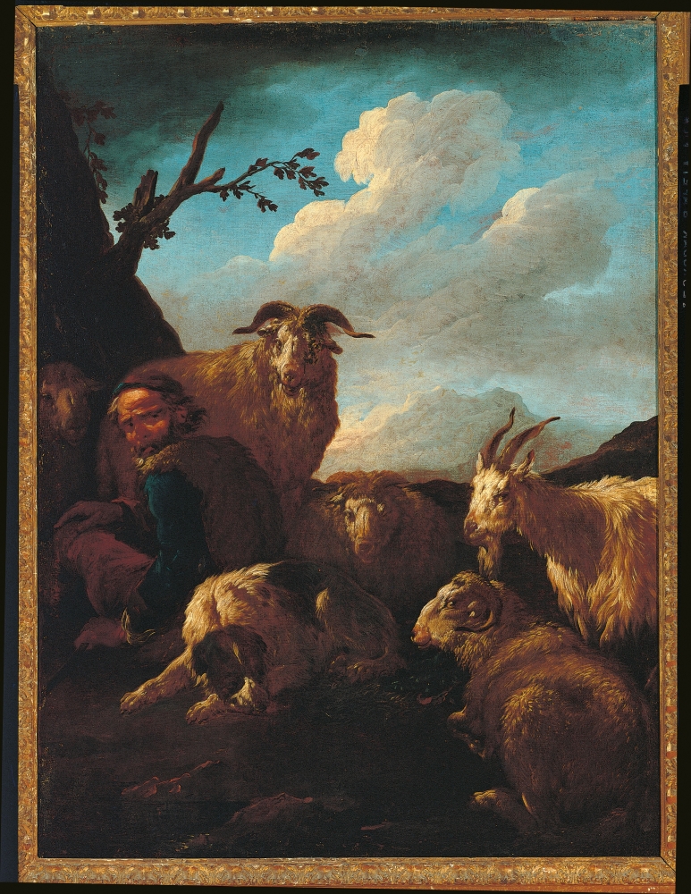 Shepherd With Animals Canvas Art - (24 x 36)