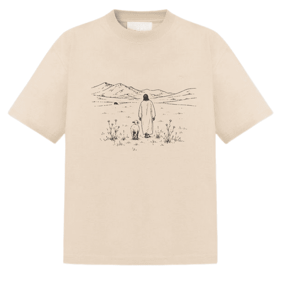 Shepherd and Lamb T-Shirt, Christian Faith Graphic Tee, Jesus Mountain Landscape Tshirt, Minimalist Bible-Inspired Tee for Women and Men