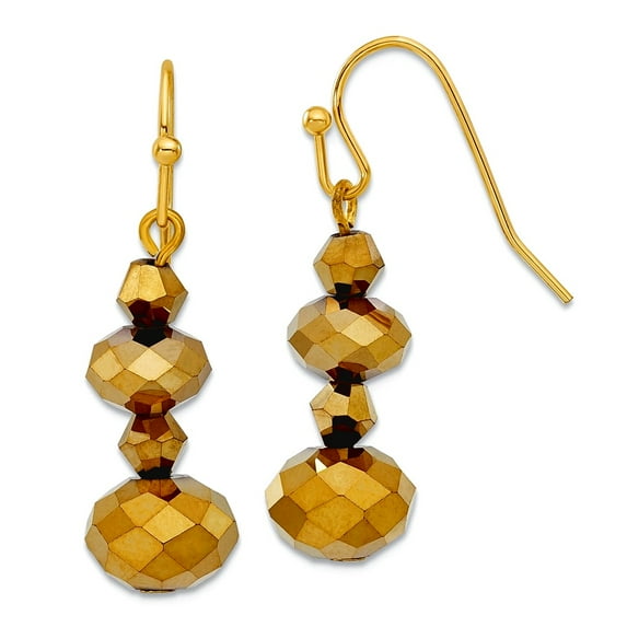 Shepherd hook Brass-tone Light Brown Beaded Drop Earrings 29x10mm Wide Dangle Earring for Women
