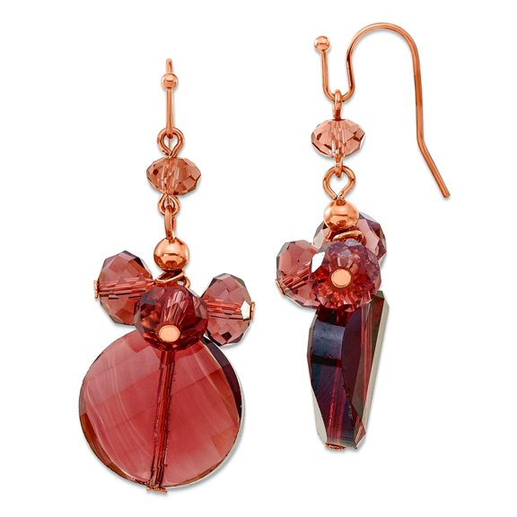 Shepherd hook Rose-tone Dark Red Crystal Round Drop Earrings 43x13mm Wide Dangle Earring for Women