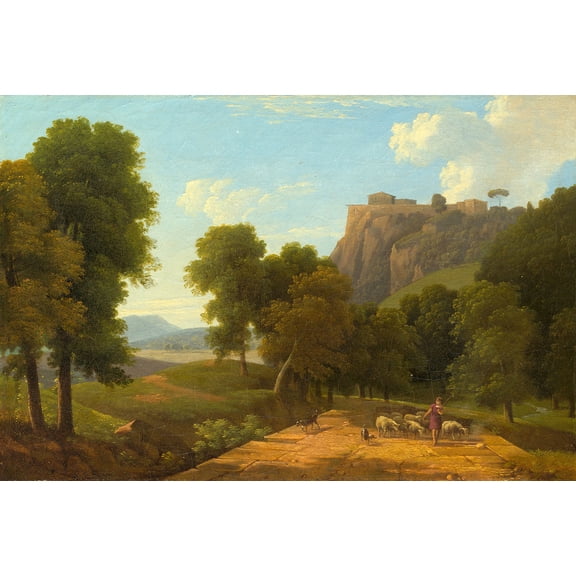 Shepherd with His Flock by Jean-Victor Bertin - 12" x 18" Art Print Wall Decor