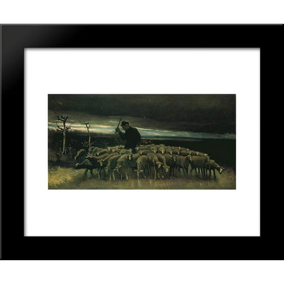 Shepherd with a Flock of Sheep 20x24 Framed Art Print by Vincent van Gogh
