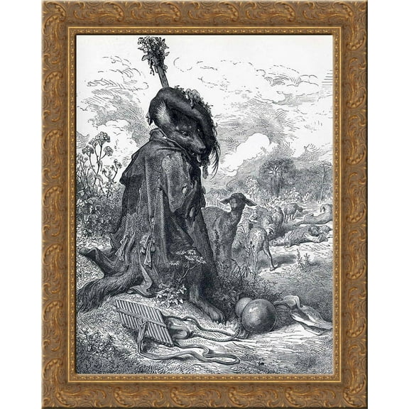 Shepherd wolf 24x20 Gold Ornate Wood Framed Canvas Art by Gustave Dore