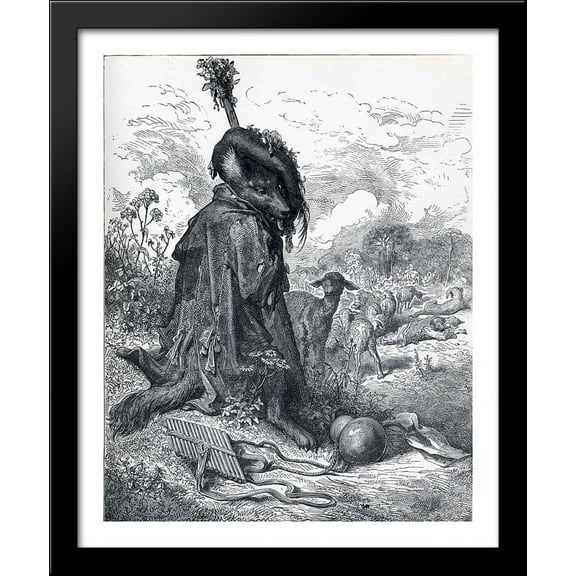 Shepherd wolf 28x34 Large Black Wood Framed Print Art by Gustave Dore
