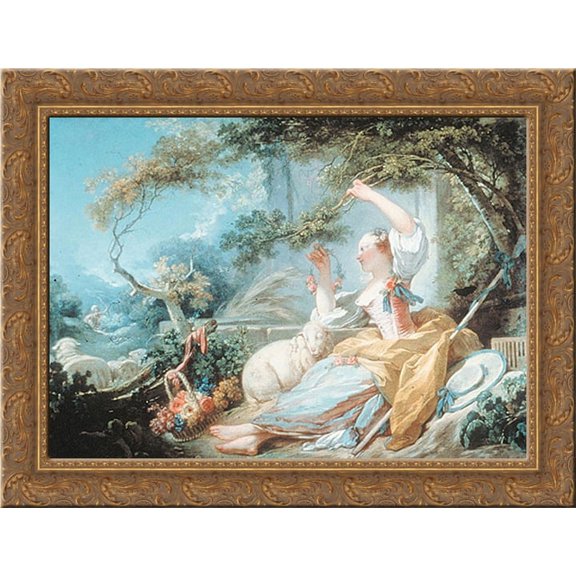 Shepherdess 24x20 Gold Ornate Wood Framed Canvas Art by Fragonard, Jean Honore