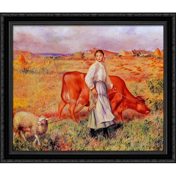 Shepherdess 32x28 Large Black Ornate Wood Framed Canvas Art by Pierre Auguste Renoir