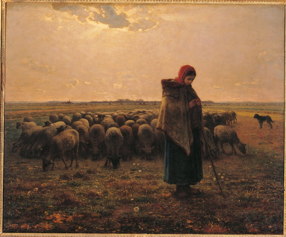 Shepherdess With Her Flock Canvas Art - (24 x 18)