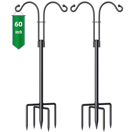 Shepherds Hook 60 Inch, Black, Adjustable Design Yard Decor for Hanging Up to 16 lbs.