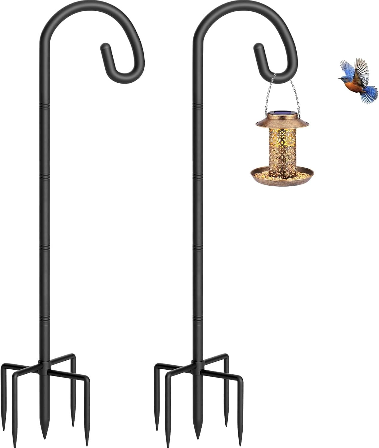 Shepherds Hook for Bird Feeder, 76" Heavy Duty Feeder Pole with 5-Prong ...