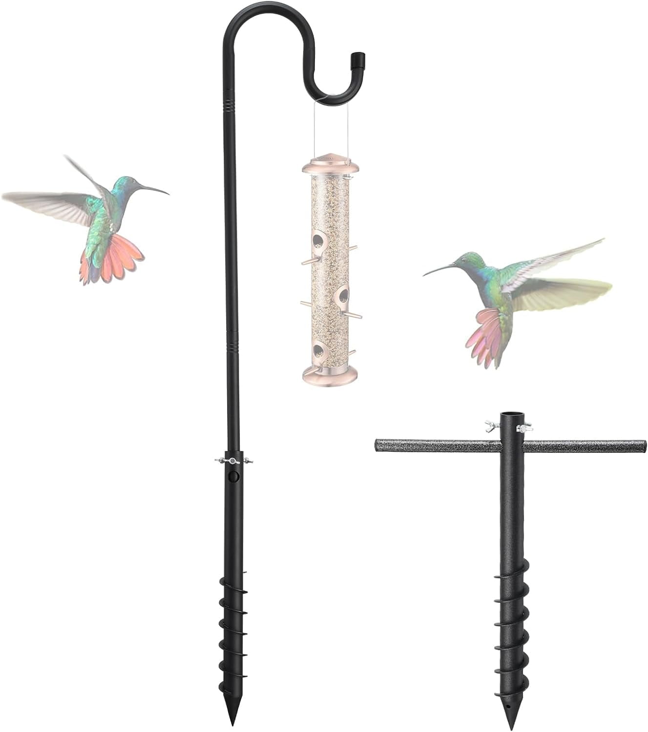 FLY HAWK 4/5 inch Bird Feeder Pole for Outdoor Heavy Duty, 62 inch Adjustable Shepherds Hooks for plant hanger, Wind Chimes