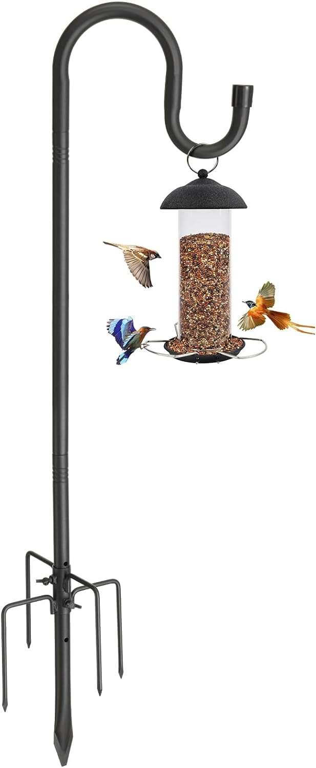 Shepherds Hook for Outdoor Bird Feeder Pole, 62" Plant Hanger with 5