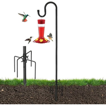 Shepherds Hook for Outdoor Bird Feeder Pole, 62" Plant Hanger with 5 Prongs Base, 4/5" Thick Bird Feeder Poles