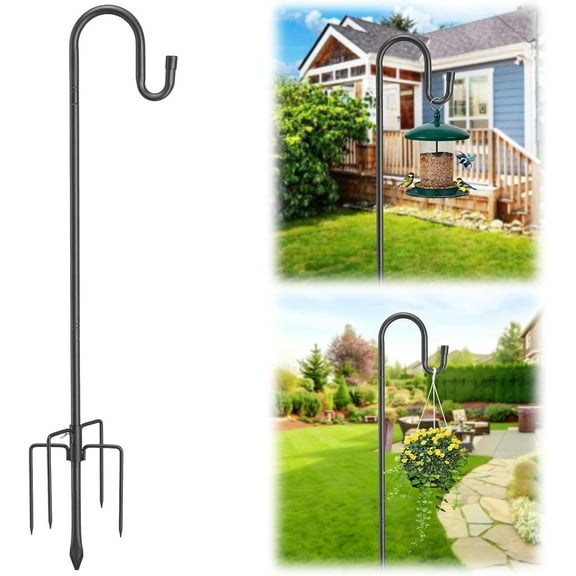 DEROFIT Shepherds Hook for Outdoor Bird Feeder Pole, 62" Plant Hanger with 5 Prongs Base, 4/5" Thick Bird Feeder Poles