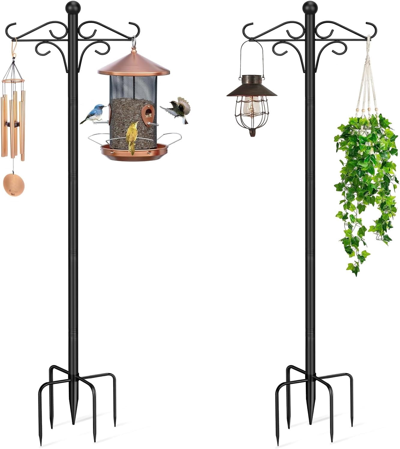 Shepherds  for Outdoor, 2 Pack 76.8 in Heavy Duty Bird Feeder Pole, Thickened Double Shepherd  Stand for Hanging Plants, Lanterns, Solar Lights, Wind Chime, Hummingbird Feeder, Garden