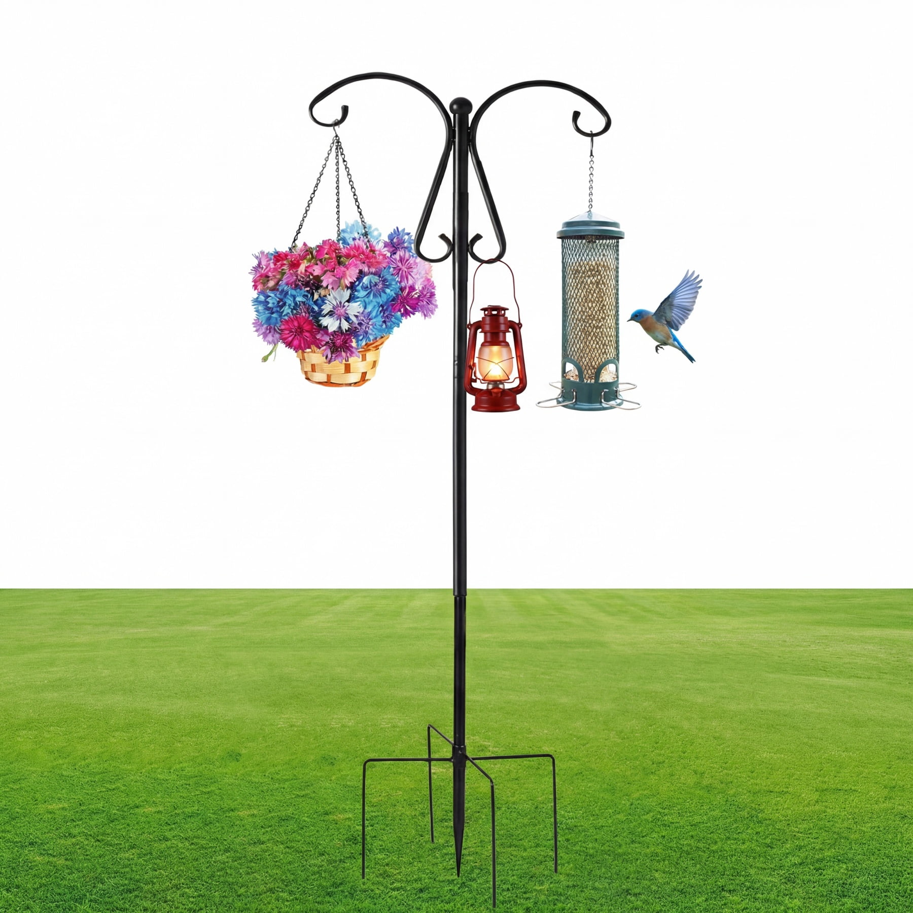 Shepherds Hooks for Outdoor, 92 Inch Heavy Duty Bird Feeder Pole with 5 Prongs Base, Adjustable Shepherds Hook for Hanging Birdhouses, Lanterns, Plant Baskets, Wind Chimes