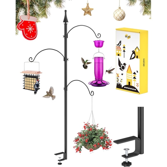 Shepherds Hooks for Outdoor Clamp On Deck Hook Bird Feeder 45 Inch Heights Hangers Railing Hummingbird Feeders Hanging Tri-Hooks 2024 New (Feeders are Not Included)